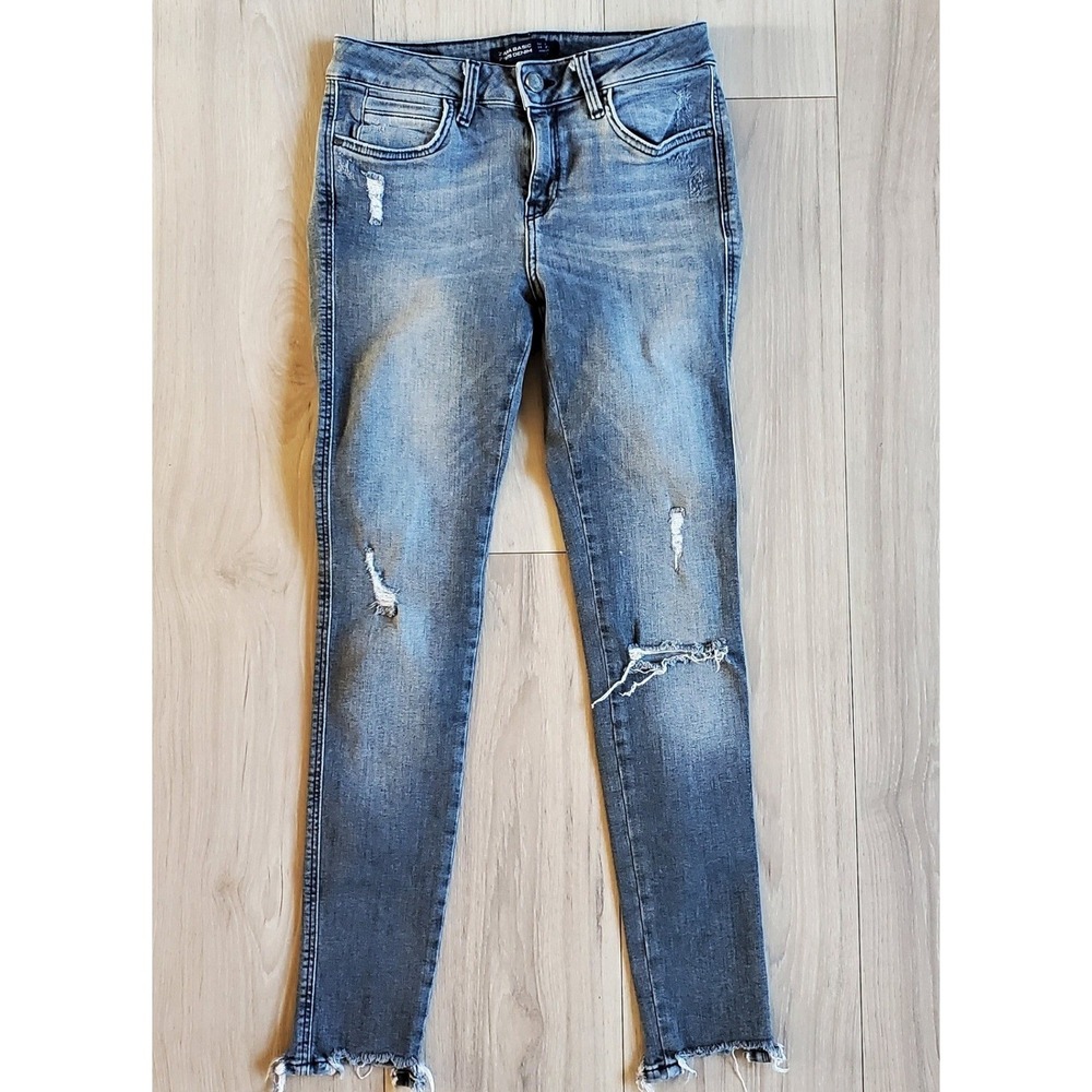 Zara Skinny Jeans Womens 2 Blue Distressed Frayed Hem Z1975 Premium Denim